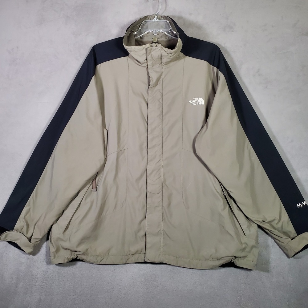VTG The North Face HyVent Jacket Mens XL Gray Black Colorblock Waterproof Y2K